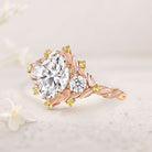 Unique floral engagement rings Oval Moissanite Cluster 18K Yellow Gold Wedding Ring Fairy Engagement Ring