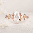 Unique Nature Inspired Marquise Moissanite 18K Yellow Gold Ring