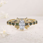 Unique floral engagement rings Marquise Moissanite and tourmalines 18K Yellow Gold engagement ring
