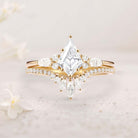 Unique floral engagement rings Kite Moissanite Classic 18K Yellow Gold Engagement Ring Set