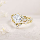 Vintage Princess Moissanite 18K Yellow Gold Engagement Ring Bridal Ring Set