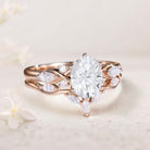 Vintage Oval Moissanite Curved 18K Rose Gold Wedding Ring Set Bridal Ring Set