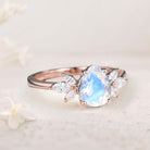 Unique Pear Lab Moonstone 18K Rose Gold Engagement Ring Simple Cluster Bridal Ring