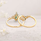Unique floral engagement rings Twin Flames Kite Moss Agate 18K Yellow Gold Wedding Ring Set