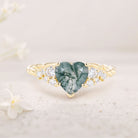 Unique Heart Cut Moss Agate Cluster 18K Yellow Gold Engagement Ring Twisted Promise Ring