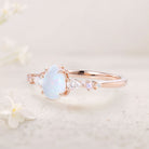 Vintage Pear Lab Opal and Moissanite 18K Rose Gold Engagement Ring
