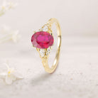 Unique Oval Lab Ruby and Moissanite 18K Yellow Gold Wedding Ring