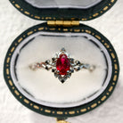 Unique Briar Rose Halo Oval Lab Ruby 18K White Gold Ring