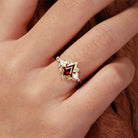 Unique Unique Kite Lab Ruby Floral Engagement Ring Sapphire Halo Women Leaf 18K Yellow Gold Wedding Ring