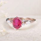 Vintage Oval Lab Ruby and Moissanite 18K Rose Gold Engagement Ring
