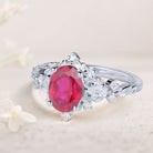 Vintage Briar Rose Oval Lab Ruby 18K White Gold Engagement Ring Vine Ring