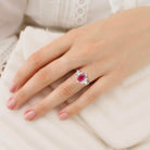 Vintage Briar Rose Oval Lab Ruby 18K White Gold Engagement Ring Vine Ring