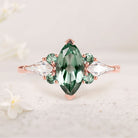 Unique Cluster Marquise Green Lab Sapphire Seven Gemstone 18K Rose Gold Ring