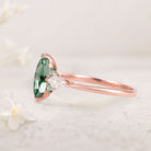 Unique Cluster Marquise Green Lab Sapphire Seven Gemstone 18K Rose Gold Ring