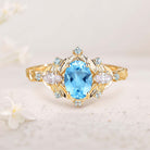 Unique floral engagement rings Oval Blue Lab Topaz Cluster 18K Yellow Gold Wedding Ring Fairy Engagement Ring