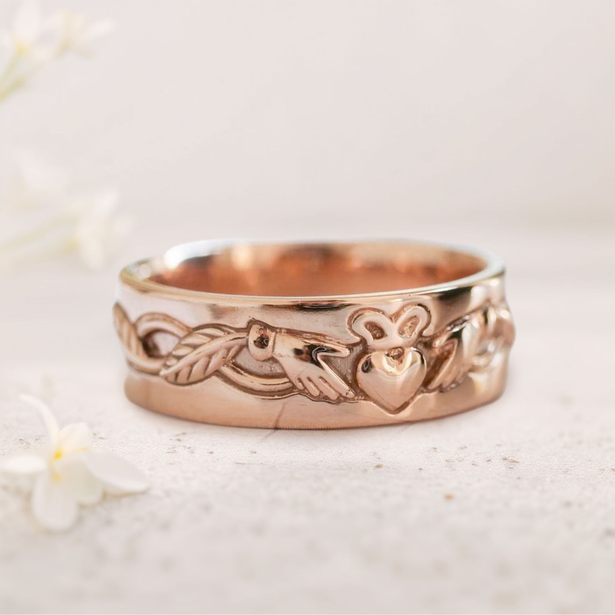 Unique floral 18K Rose Gold engagement rings Gold Claddagh Wedding Band For Men
