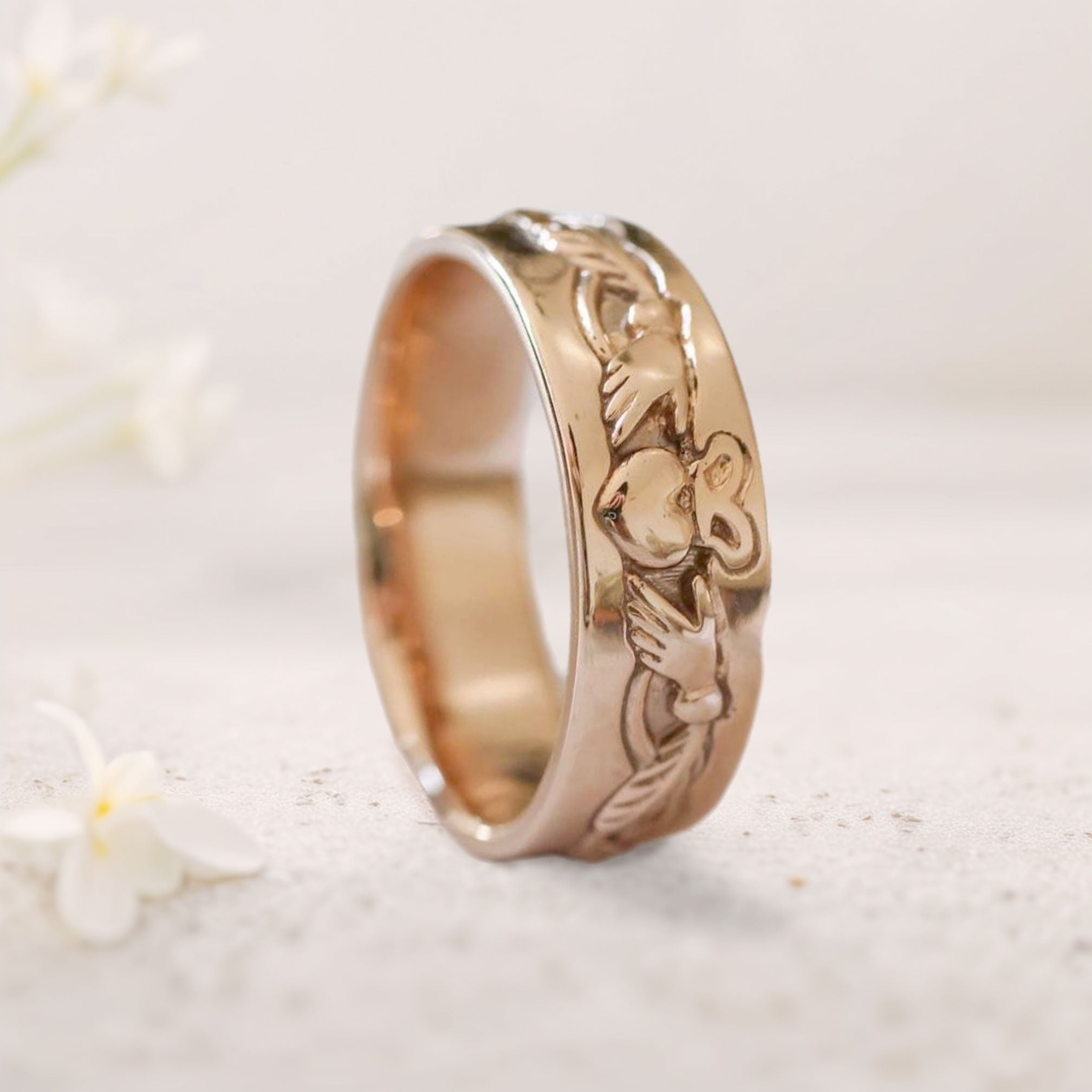 Unique floral 18K Rose Gold engagement rings Gold Claddagh Wedding Band For Men