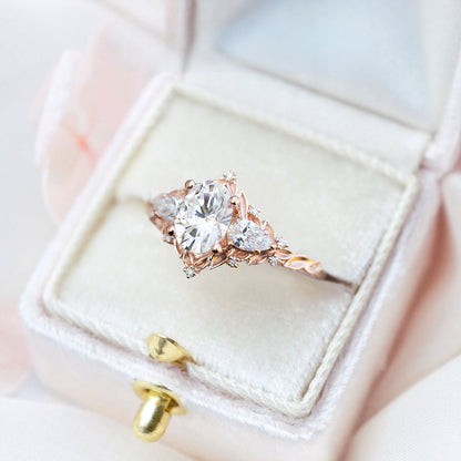 Unique Aurora Moon Oval Moissanite Engagement Ring