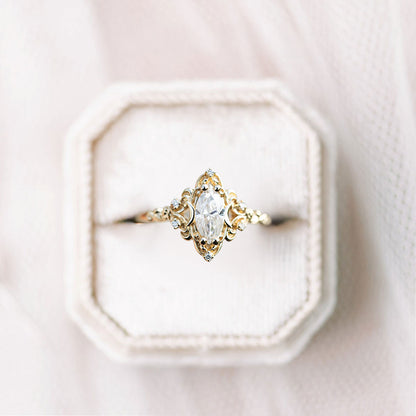 Unique Aurora Moon Marquise Moissanite Ring