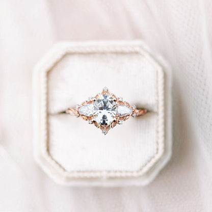 Unique Aurora Moon Oval Moissanite Engagement Ring