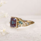 Vintage floral engagement rings Emerald cut Lab Alexandrite 18K Yellow Gold Engagement ring Promise ring