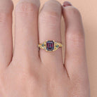 Vintage floral engagement rings Emerald cut Lab Alexandrite 18K Yellow Gold Engagement ring Promise ring