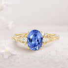 Unique Oval Lab Sapphire and Moissanite 18K Yellow Gold Wedding Ring