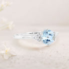 Unique Round Lab Aquamarine 18K White Gold Engagement Rings Cluster Promise Ring