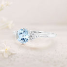 Unique Round Lab Aquamarine 18K White Gold Engagement Rings Cluster Promise Ring