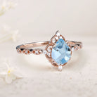 Vintage Pear Lab Aquamarine 18K Rose Gold Engagement Ring Bridal Ring