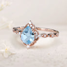 Vintage Pear Lab Aquamarine 18K Rose Gold Engagement Ring Bridal Ring