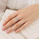 Vintage Pear Lab Aquamarine 18K Rose Gold Engagement Ring Bridal Ring
