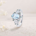 Unique Starlight Oval Lab Aquamarine 18K White Gold Engagement Ring