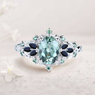 Unique Starlight Oval Green Lab Sapphire and Black Onyx 18K Rose Gold Engagement Ring