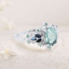 Unique Starlight Oval Green Lab Sapphire and Black Onyx 18K Rose Gold Engagement Ring