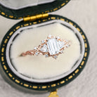 Unique Briar Rose Three Stone Emerald cut Moissanite 18K Rose Gold Ring