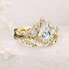 Unique floral engagement rings Kite Moissanite Engagement Ring Set Flower Bridal Set Leaf 18K Yellow Gold Wedding Ring