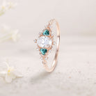 Classic Briar Rose Oval Moissanite and teal Moissanite Olive Leaves 18K Rose Gold Engagement Ring