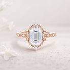 Vintage Emerald Moissanite 18K Rose Gold Engagement Ring Whimsical Charm Bridal Ring