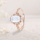 Vintage Emerald Moissanite 18K Rose Gold Engagement Ring Whimsical Charm Bridal Ring