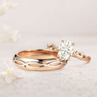 Unique Leaf Design Vine Oval Moissanite 18K Yellow Gold Couple's Ring Set