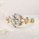 Unique floral engagement rings Oval Moissanite18K Yellow Gold Engagement Ring