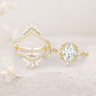 Vintage floral engagement rings Oval Moissanite 18K Yellow Gold Cage Flower Ring Set Bridal Ring Set