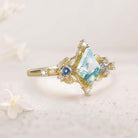 Unique Kite Three Stone Moss Agate 18K Yellow Gold Leaf Ring