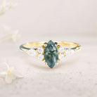 Unique Marquise Moss Agate Simple 18K Yellow Gold Engagement Ring