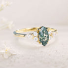 Unique Marquise Moss Agate Simple 18K Yellow Gold Engagement Ring