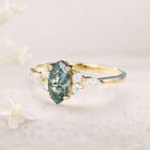 Unique Marquise Moss Agate Simple 18K Yellow Gold Engagement Ring