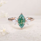 Unique Marquise Moss Agate Ring Twisted 18K Yellow Gold Engagement Ring