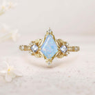 Unique Kite Three Stone Lab Opal 18K Yellow Gold Leaf Ring