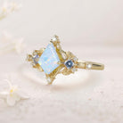 Unique Kite Three Stone Lab Opal 18K Yellow Gold Leaf Ring